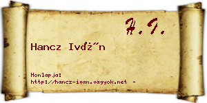 Hancz Iván névjegykártya